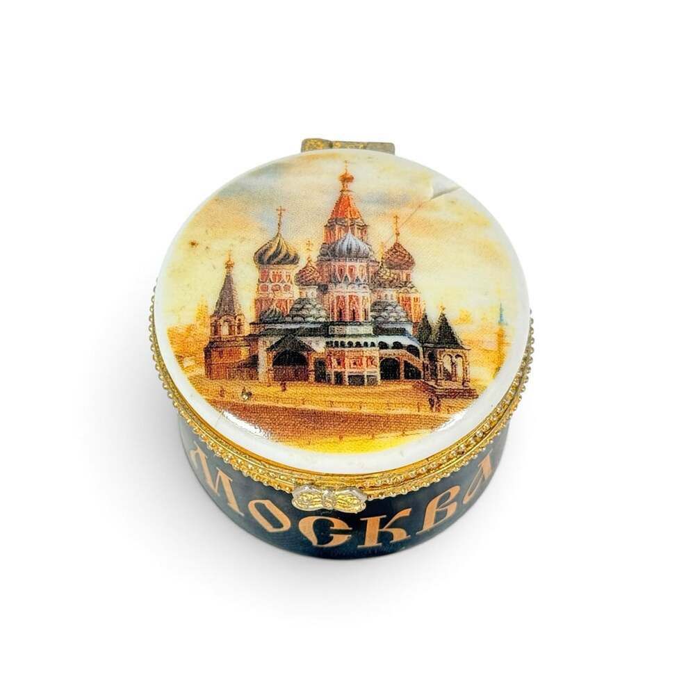 Vintage Russian Porcelain St Basil Cathedral Trinket Box Moscow